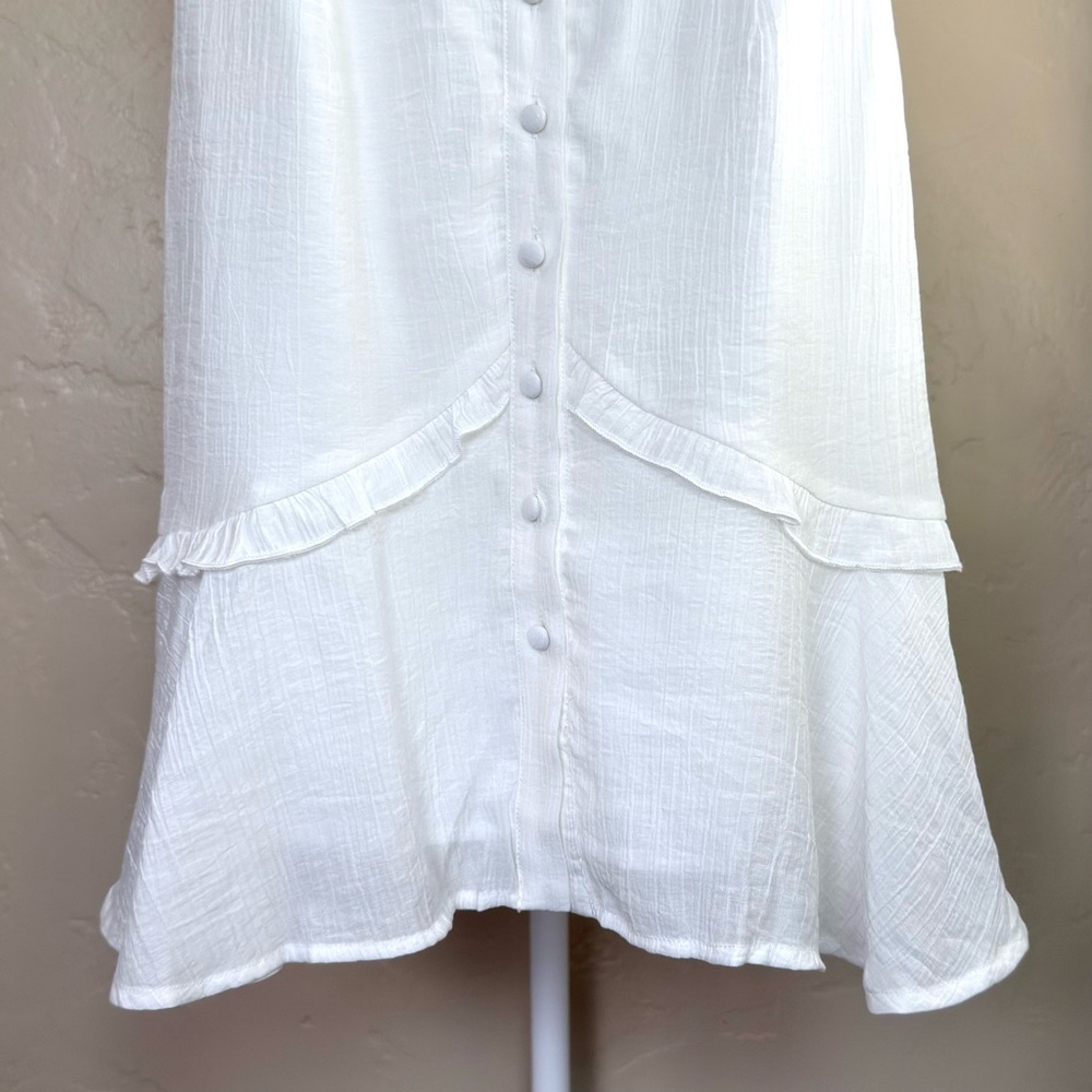 Commense White Tie Strap Ruffle Button Front Mini… - image 7